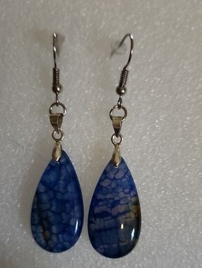 Hand Crafted Blue Teardrop Dangle Earrings